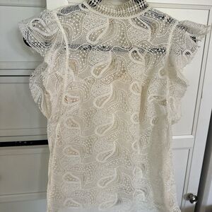 H&M Cream Sleeveless Ruffled Blouse